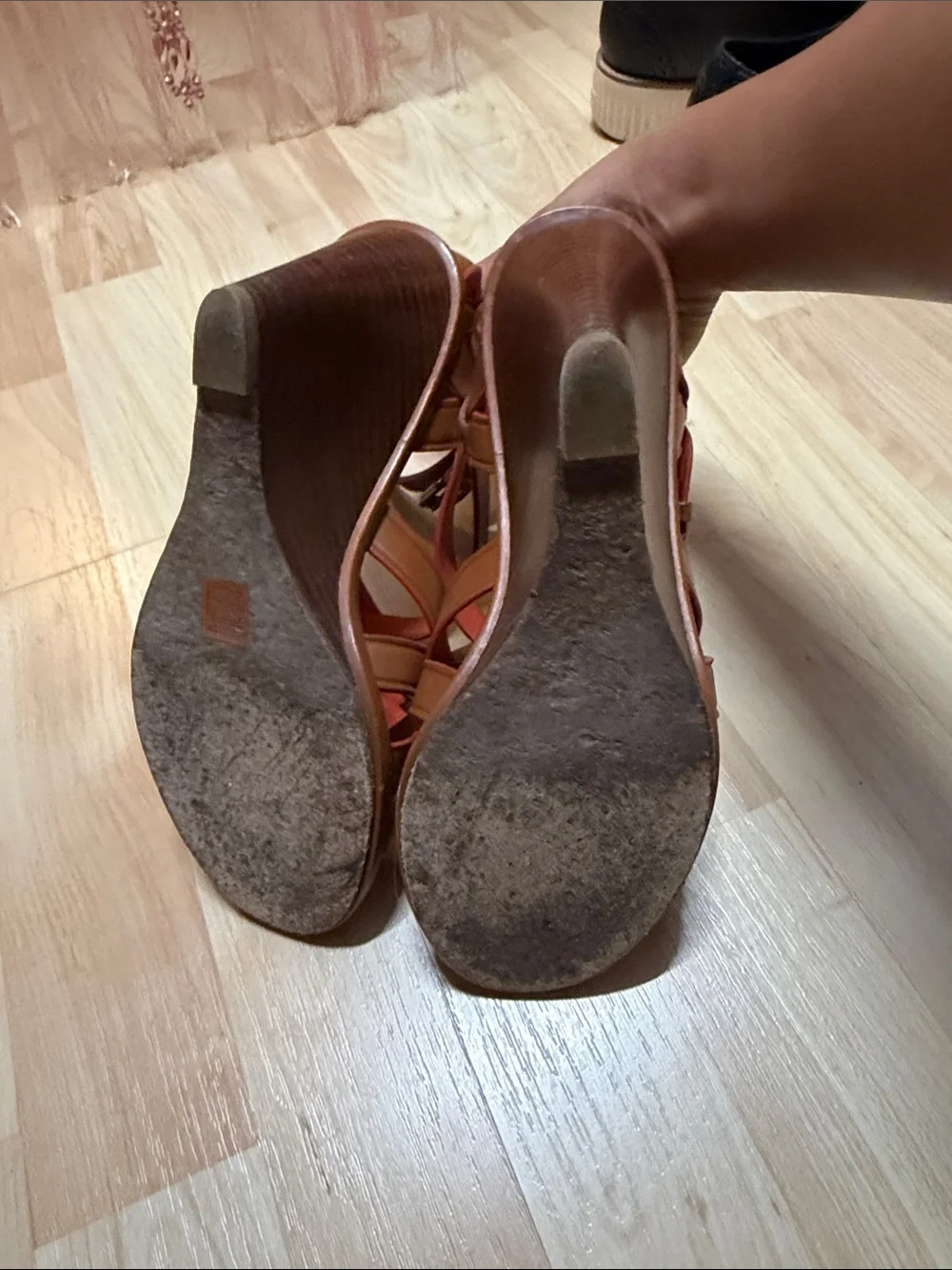 Coach Two-Tone Brown and Red Strappy Leather Sandals Preloved